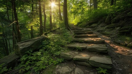 Rock Steps and Sunlight on the Appalachian Trail in Stokes State Forest