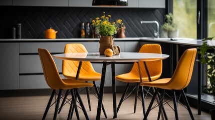 Fototapeta premium Small Kitchen table furniture of modern Mid-Century Interior Design