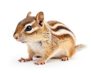 Curious Striped Chipmunk Isolated on White Background - Small Mammal in Nature