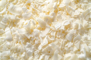 Dried Shaved Coconut Flakes in Detail: A Healthy White Food with Isolated Background