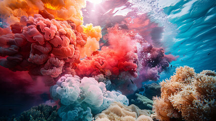 Underwater explosions of color, where the shockwaves create ripples through time, a spectacle of...
