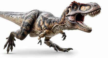 Dinosaur Roar - Velociraptor Roaring with Fierce Beauty on a Blank Background