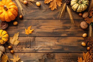 Harvest Fest Celebration. Happy Thanksgiving Day on Autumn Wooden Background with Festive Harvest