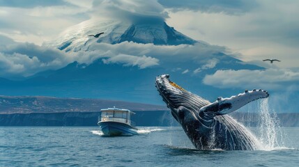 Fototapeta premium Beautiful Humpback Whale Breach in Blue Ocean