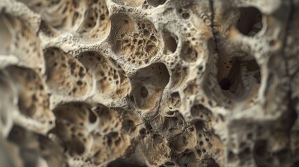 Detailed close up of a rock showing intricate holes and formations in the surface