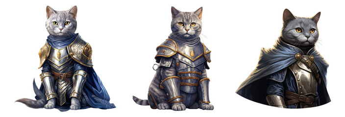 Chartreux cat as a knight in shining armor isolated on Transparent Background. AI generative