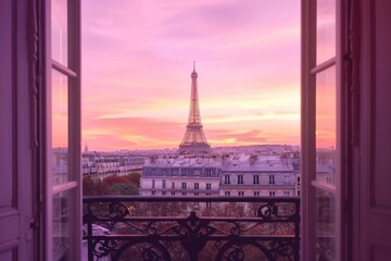 tour eiffel iconic symbol of Paris city view from a romantic window room