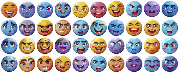 Emoji sticker face set collection of cartoon faces with different expressions
