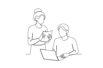 Continuous one line drawing about Colleagues working together and building good communication, Neighbor concept. Trendy one line drawing design vector illustration.