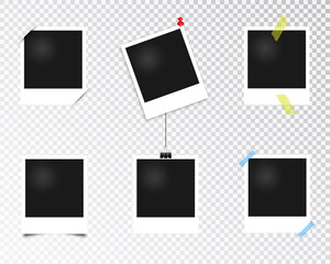 Set of polaroid photo frames. Retro collection of photo frames. Set of polaroid vector photo frames on transparent background. Vector illustration