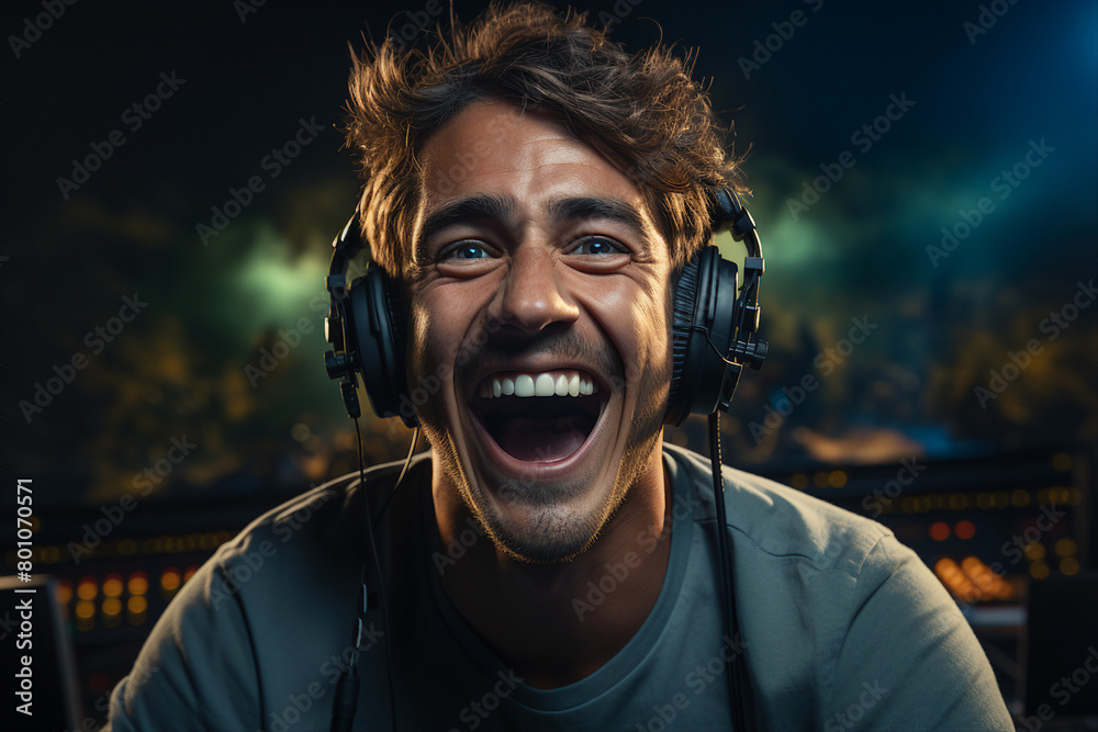 Poster generative ai picture of gamer playing game with computer on dark background