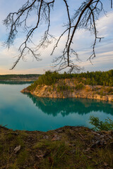 Beautiful lake scenery with turquoise water on a sunny summer day