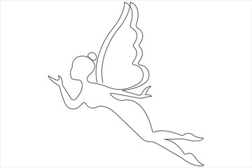  Fairy continuous one line art drawing of outline vector 
