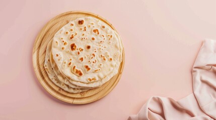 Taboon flat bread dough traditional homemade fresh baked on wooden board copy space