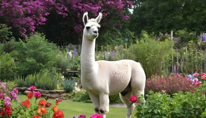Fototapeta premium A Llama In A Garden Surrounded By Flowers