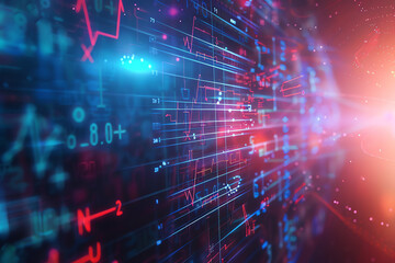 Obraz premium Abstract digital landscape with colorful data streams and bright light effects at twilight