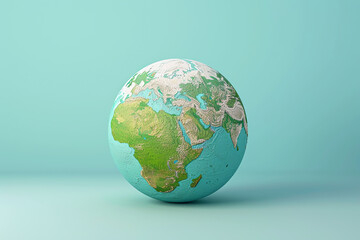 A colorful globe highlighting continents and oceans on a light blue background with a focus on geographical features