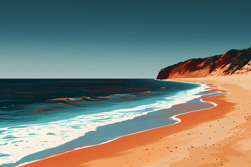 Obraz premium tranquility of a secluded beach with a minimalist background illustration