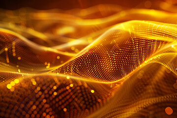 Amber fractal waves shimmer vibrantly, radiating a warm and energetic feel.