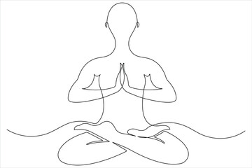  Continuous one line art drawing of man doing exercise in yoga pose outline vector illustration
