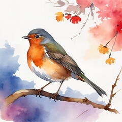 Robin Watercolor Bird Illustration on white background