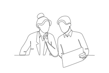 Continuous one line drawing about Colleagues working together and building good communication, Neighbor concept. Trendy one line drawing design vector illustration.