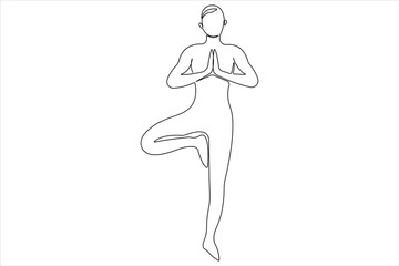  Continuous one line art drawing of man doing exercise in yoga pose outline vector illustration