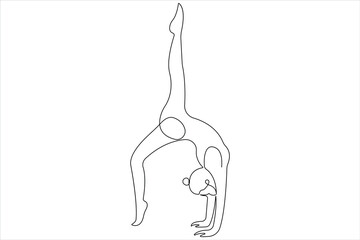 Continuous one line art drawing of man doing exercise in yoga pose outline vector illustration