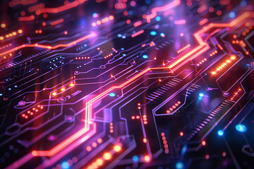 Fototapeta premium cybernetic future with a black and neon background illustration