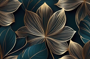 Abstract art background vector. Luxury minimal style wallpaper with gold flower and botanical leaves, organic shapes. Idea for postcards