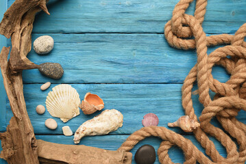 Sea travel background. SUmmer vacation concept flat lay background.
