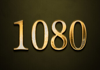 Old gold effect of year 1080 with 3D glossy style Mockup.