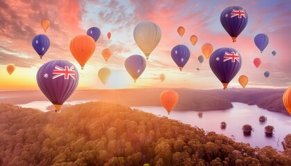 Naklejka premium Rising Up: Vibrant Balloons Take Flight on Australia Day
