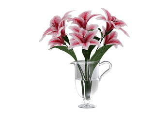 Collection of vases with yellow flowers, pink, peach blossoms, daisies for interior design 3D render for interior decoration. Collezione di vasi con fiori gialli, rosa, fiori di pesco, margherite.	