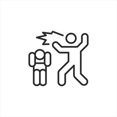 Abuse awareness icon illustrating an aggressive figure with a raised hand towards a smaller, seated figure, representing the act of violence and the importance of preventing. Vector illustration .