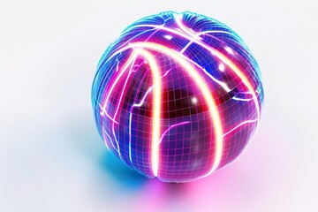 A 3D render of a neoncolored basketball with glowing lines and a dynamic texture, Sharpen isolated on white background