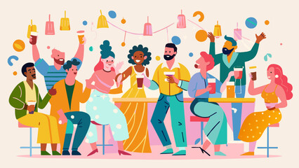 Fototapeta premium Joyful Multicultural Friends Celebrating at a Vibrant Party Gathering