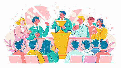 Celebratory Award Ceremony with Applauding Audience and Proud Winner