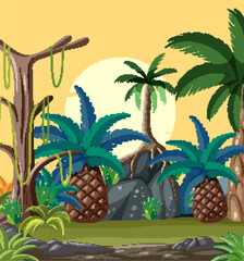 Vector illustration of a lush tropical landscape.