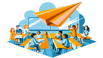 Creative Classroom Dynamics: Students Engaging with Giant Paper Airplane