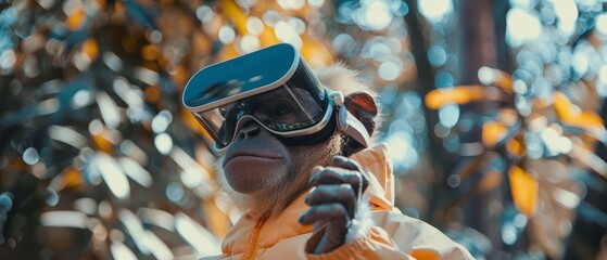 A zoo where visitors wear VR headsets to see the world from the perspective of the animals they are visiting Sharpen close up strange style hitech ultrafashionable concept