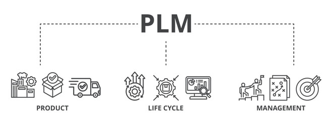 PLM concept icon illustration contain product, life cycle and management