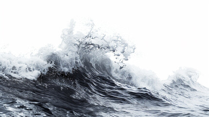 An impressive and powerful wave breaking with force, isolated on a solid white background.