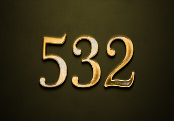 Old gold effect of 532 number with 3D glossy style Mockup.