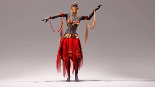 3D Animation. girl in Oriental costume dancing belly dance