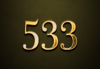 Old gold effect of 533 number with 3D glossy style Mockup.