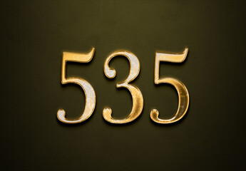 Old gold effect of 535 number with 3D glossy style Mockup.