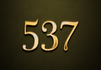 Old gold effect of 537 number with 3D glossy style Mockup.