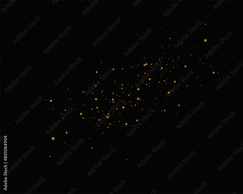 Poster Golden sequins glow with many lights. Glittering dust. Luxurious background of golden particles.