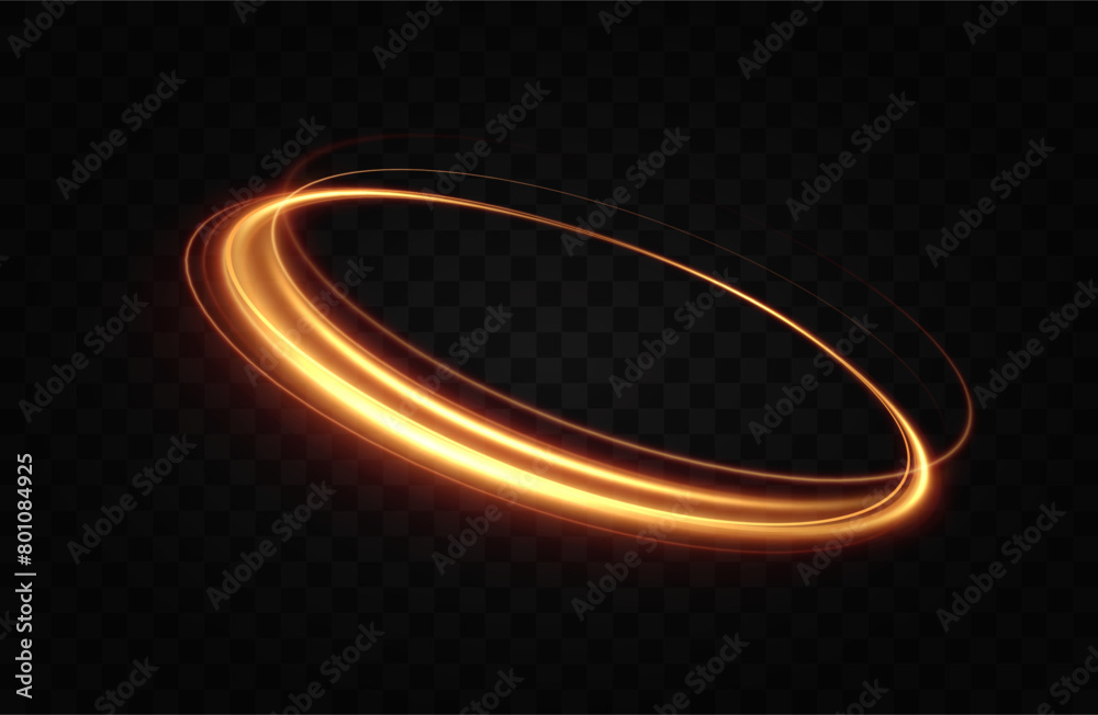 Poster shiny vortex rings shimmer on a transparent background. sparkling circles with light effect. light c
